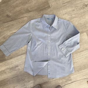 Vintage Izod Blue Chambray Button down Blouse Sz Large